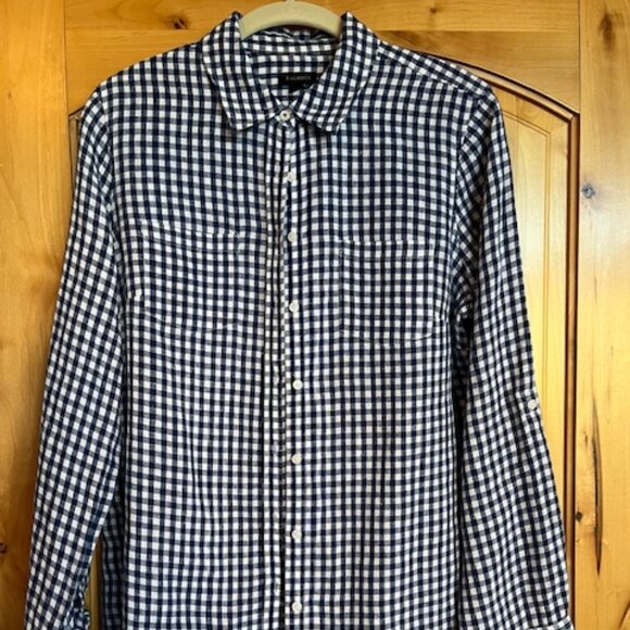 Navy and white checked linen blouse - Picture 1 of 3